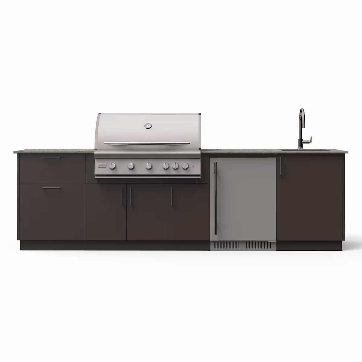 Blaze Golden Hour 10-Ft Outdoor Kitchen Island w/ 40-Inch LTE+ Natural Gas Grill, Fridge, Sink in Architectural Bronze w/ Keon Countertop