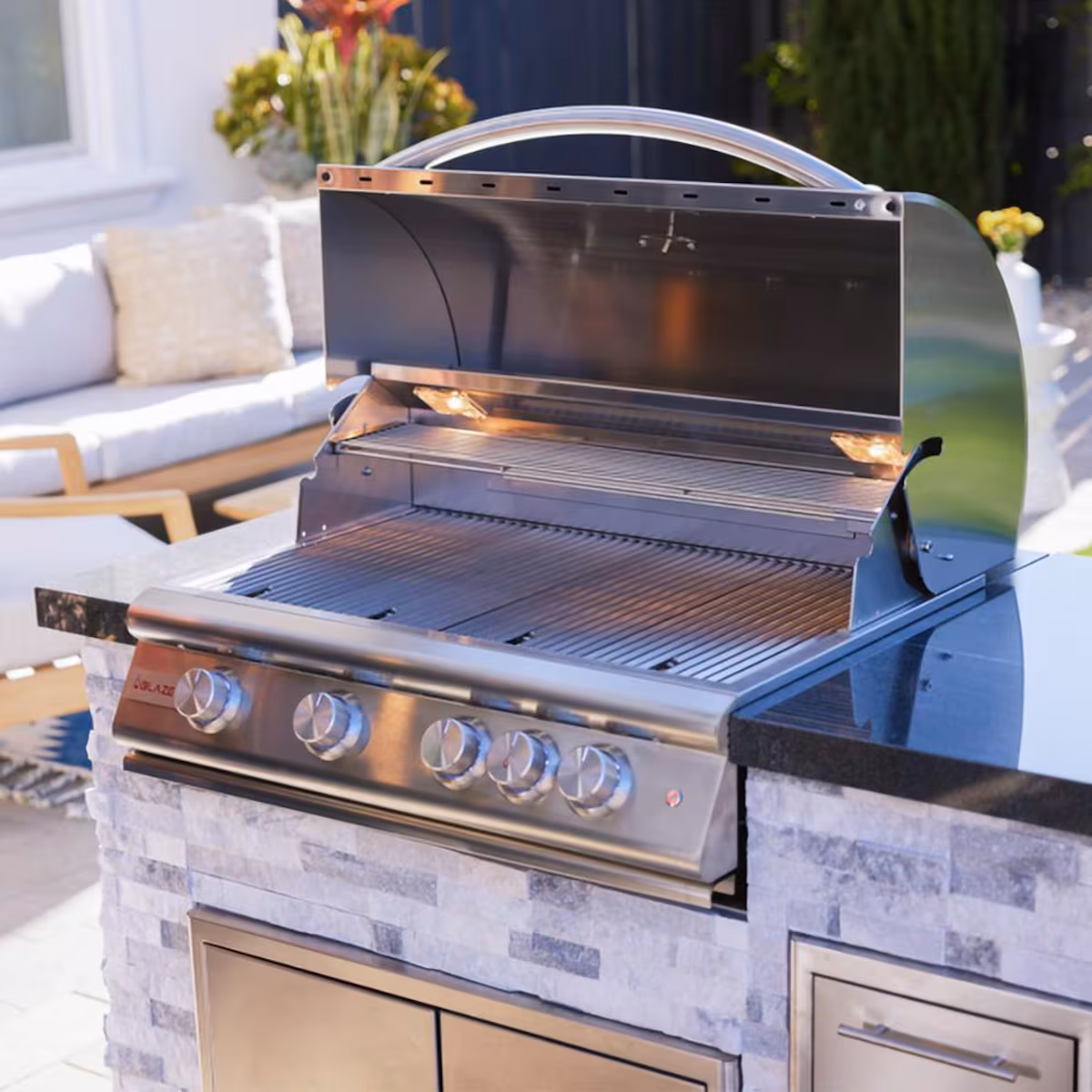 BBQGuys Signature 6 Ft Outdoor Kitchen Island w/ 32-in Natural Gas Blaze LTE+ Grill & Refrigerator | Alaska Gray w/ Black Granite - Image 5