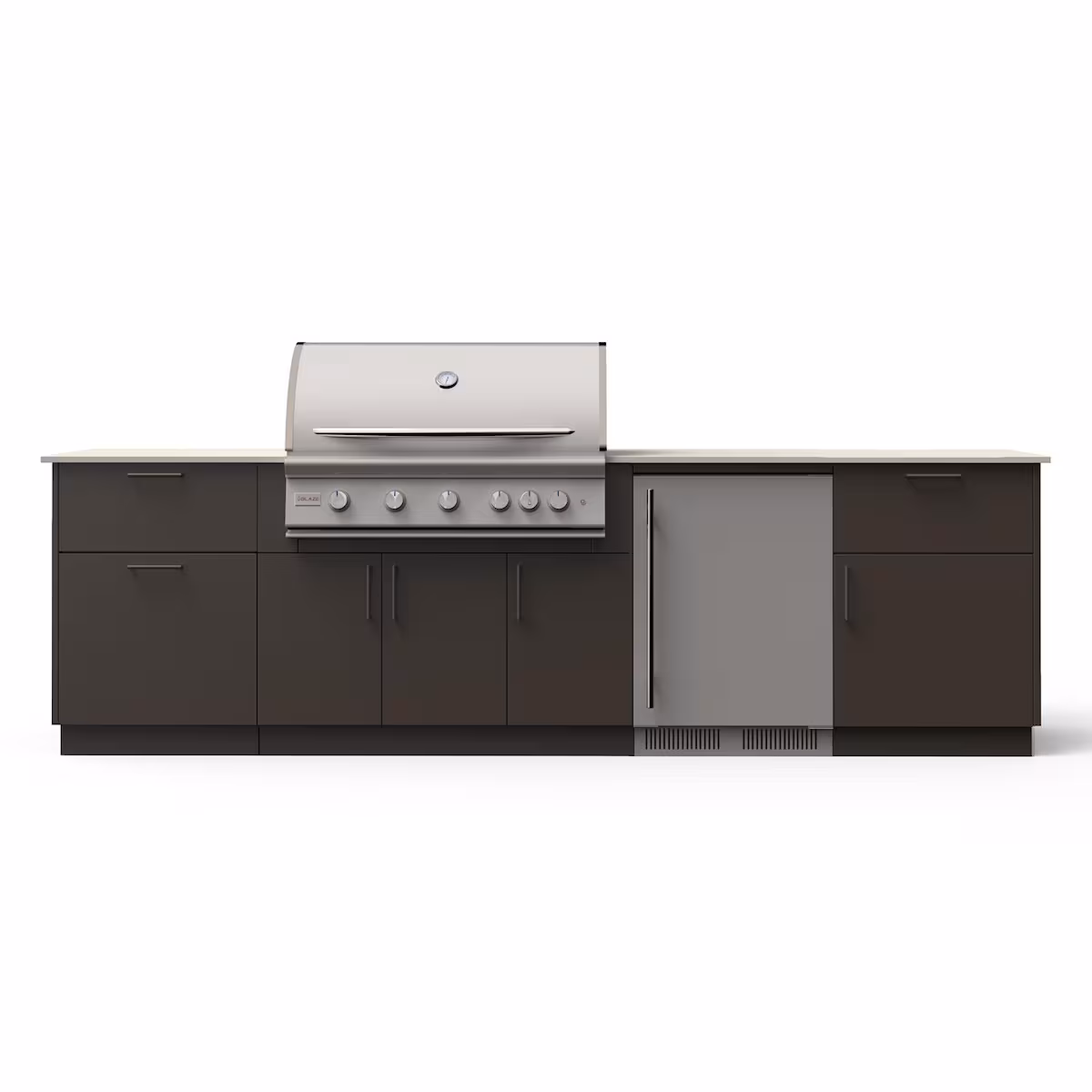 Blaze Morning Glow 10-Ft Outdoor Kitchen Island w/ 40-Inch LTE+ Natural Gas Grill, Fridge in Architectural Bronze w/ Aeris Countertop