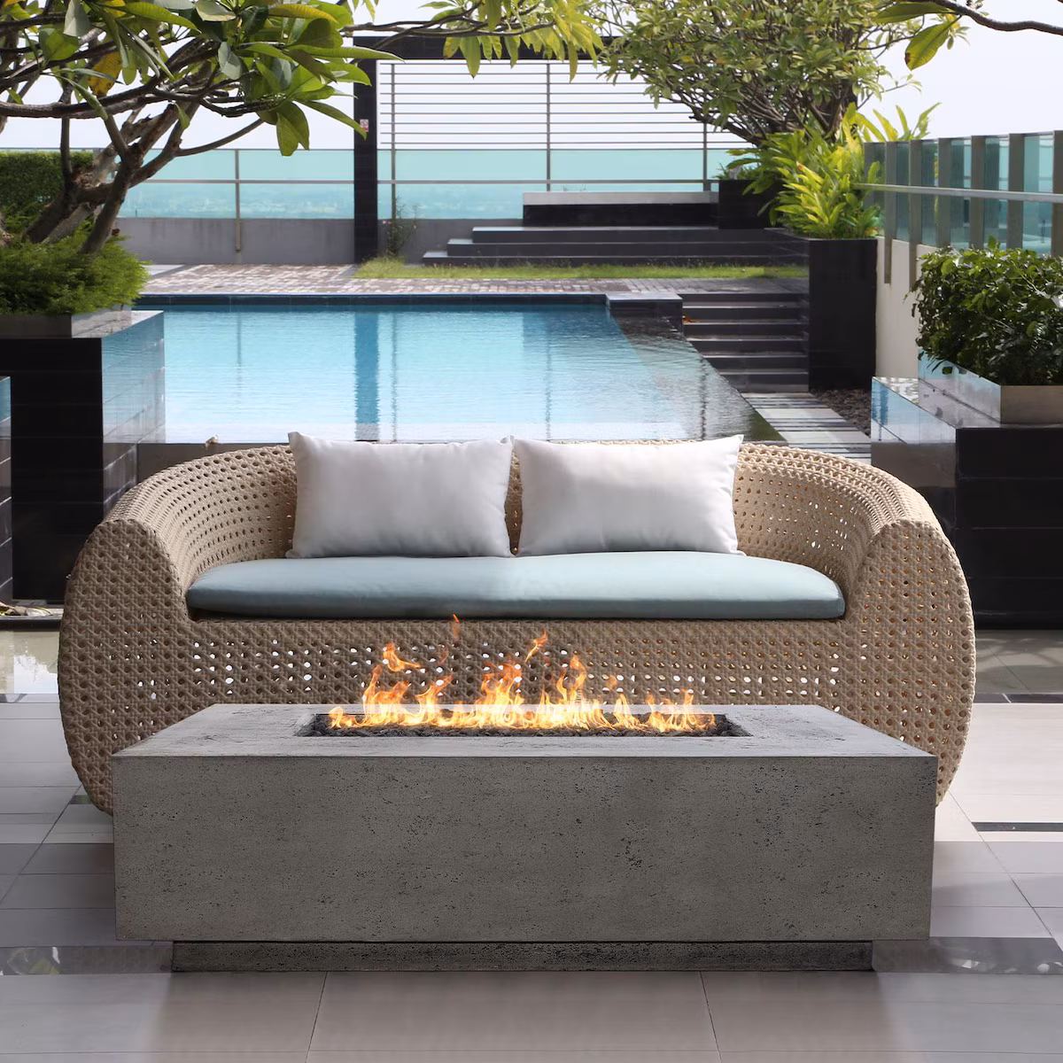 60-in Rectangular Concrete Natural Gas Fire Pit in Limestone by XO - Image 3