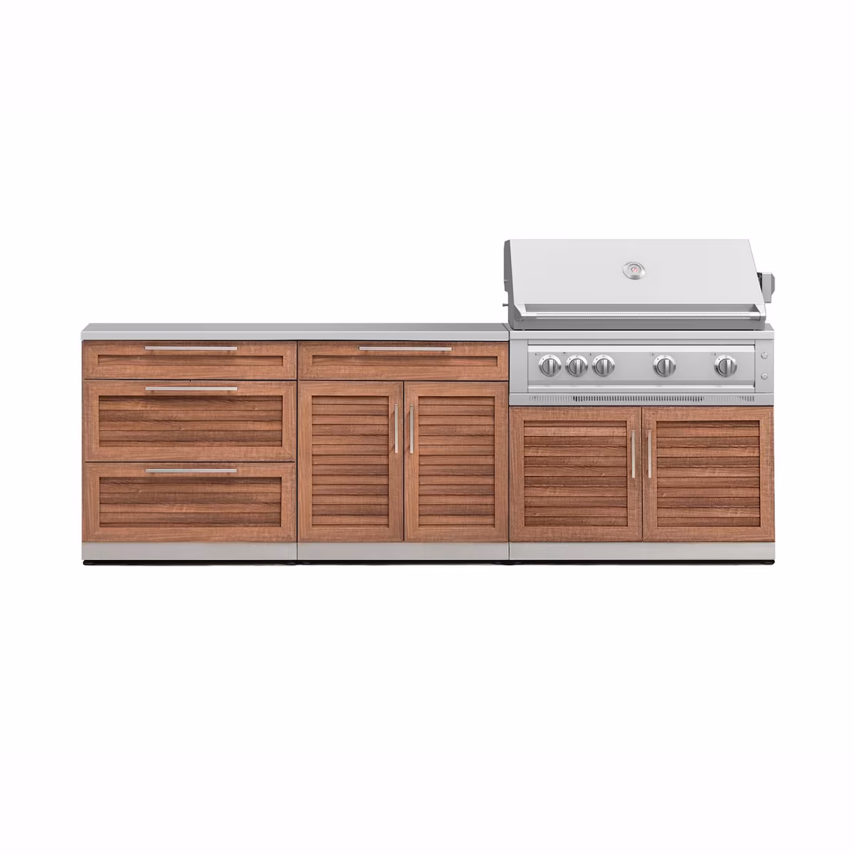 NewAge Products Classic Series 8 1/2 Ft Outdoor Kitchen Island w/ 40-in Natural Gas Grill, Trash Bin, Door & Drawer in Grove/Stainless Steel