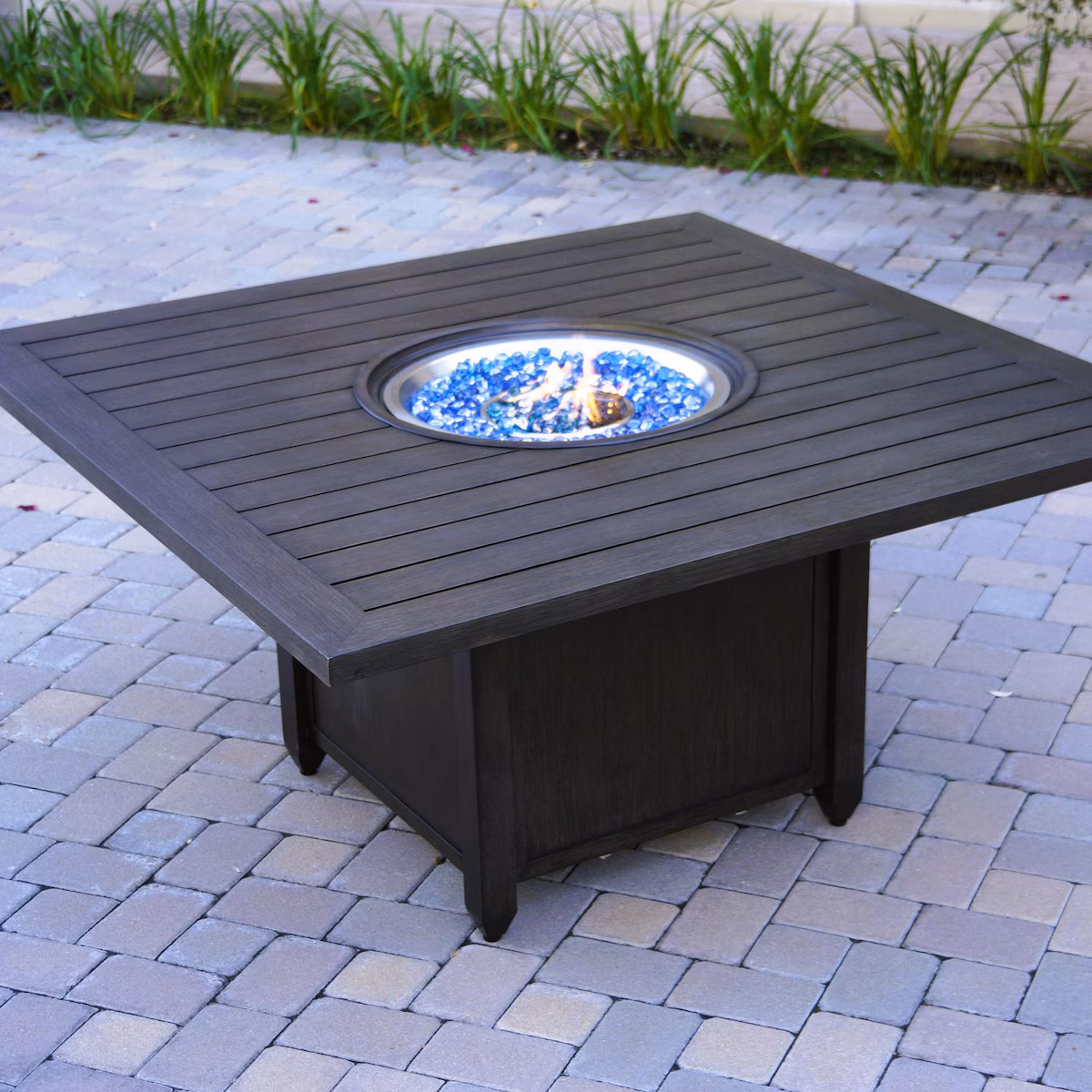 Brooklyn 60 Inch Square Cast Aluminum Propane Fire Pit Table