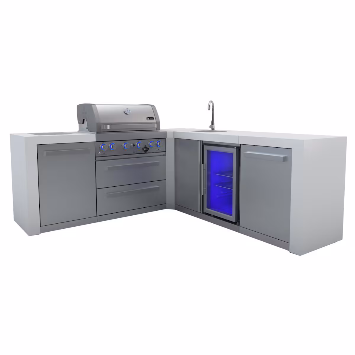 Mont Alpi Deluxe Series 10.5 Ft L-Shaped Natural Gas Outdoor Kitchen Island w/ Side Burner & Beverage Center (Ships Propane w/ Conversion Kit)