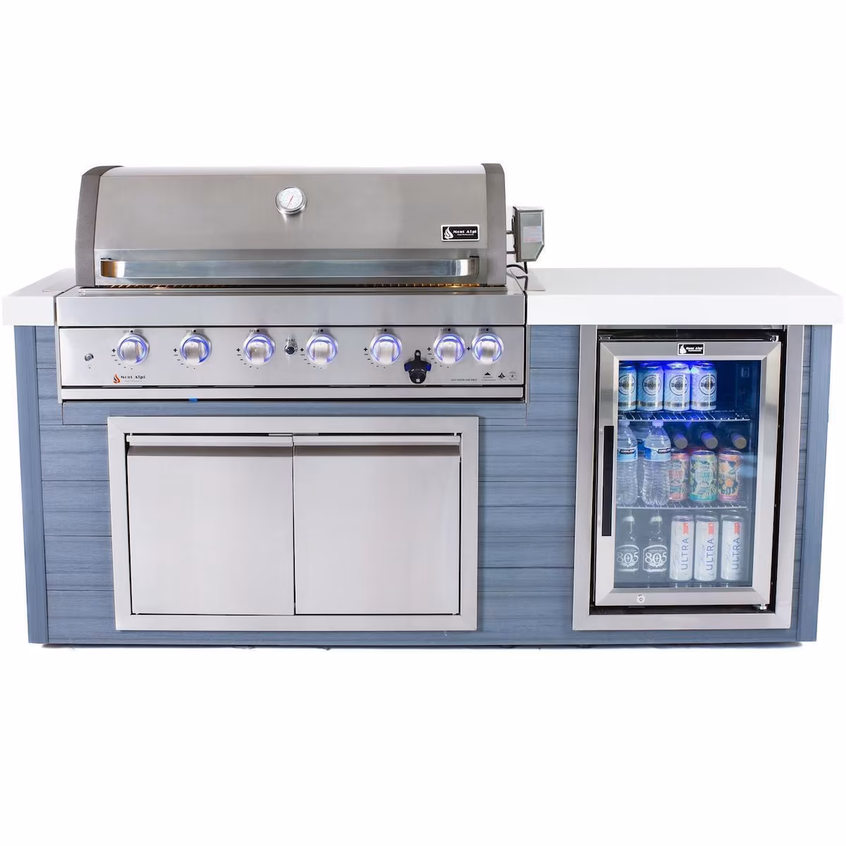 Mont Alpi Artwood Series 6.5 Ft Propane Outdoor Kitchen Island w/ 6-Burner Grill - MA805-AW