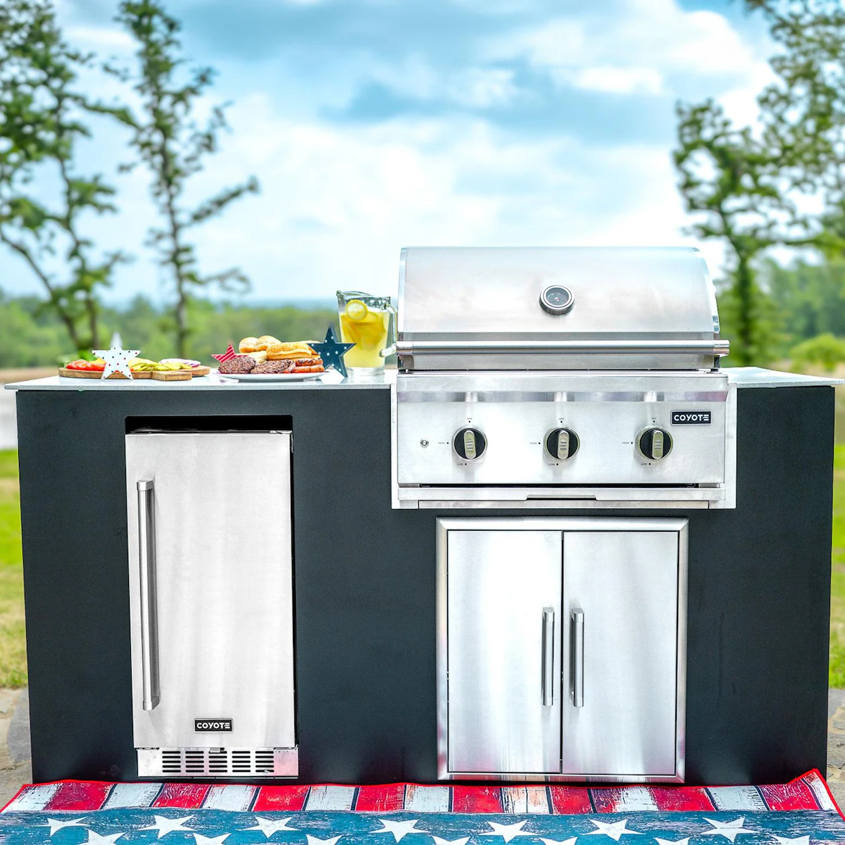 Coyote Key 6 Ft Outdoor Kitchen Island w/ SL-Series 30-in 2-Burner Built-In Natural Gas Grill, Insulated Jacket, Refrigerator & Access Door - Image 5
