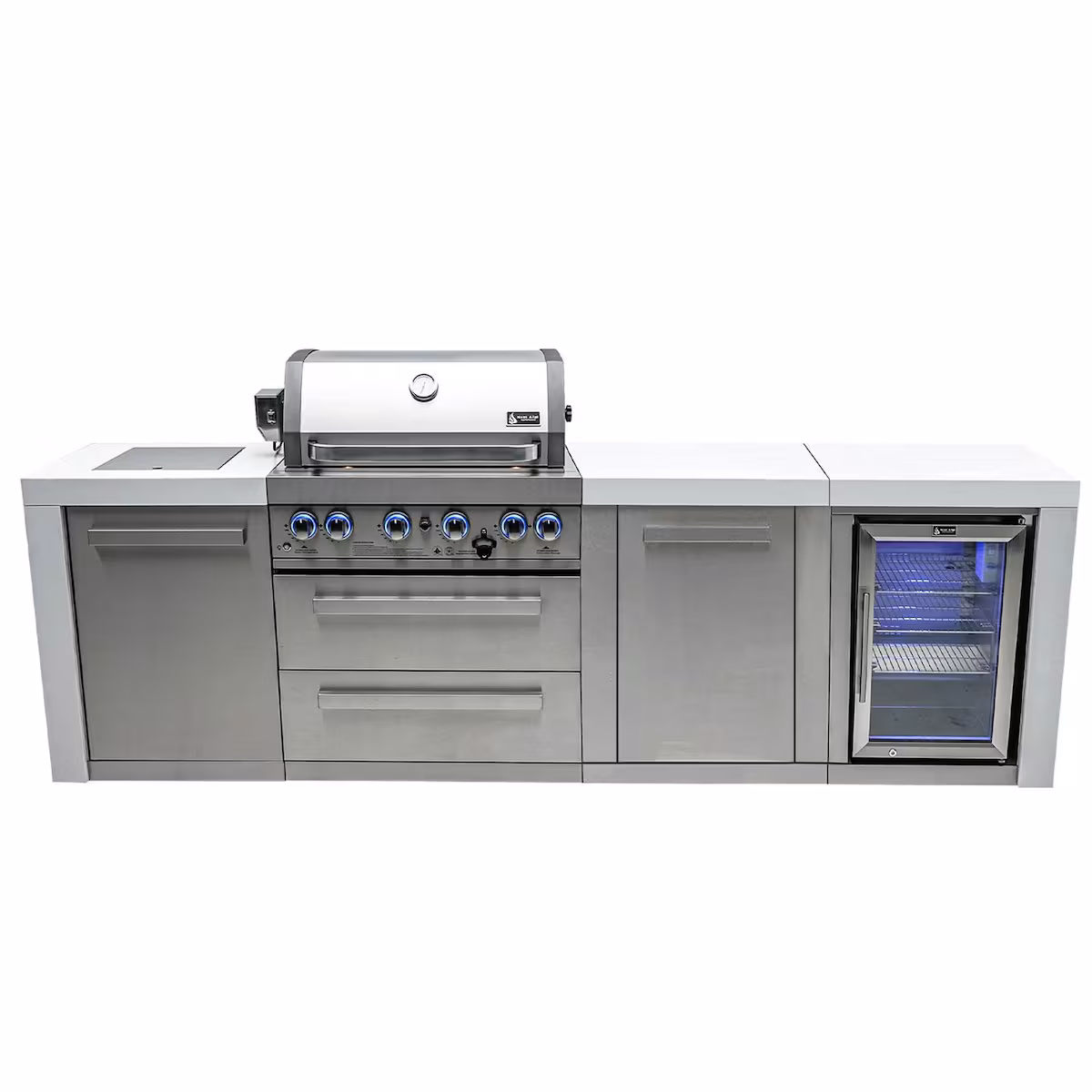 Mont Alpi Deluxe Series 9 Ft Natural Gas Outdoor Kitchen Island w/ Side Burner & Refrigerator (Ships Propane w/ Conversion Kit)