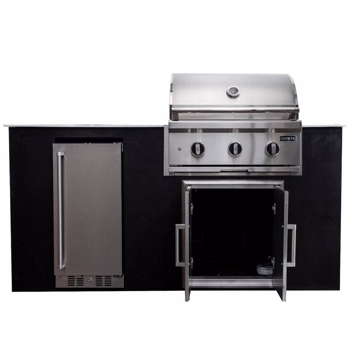 Coyote Key 6 Ft Outdoor Kitchen Island w/ SL-Series 30-in 2-Burner Built-In Natural Gas Grill, Insulated Jacket, Refrigerator & Access Door - Image 6