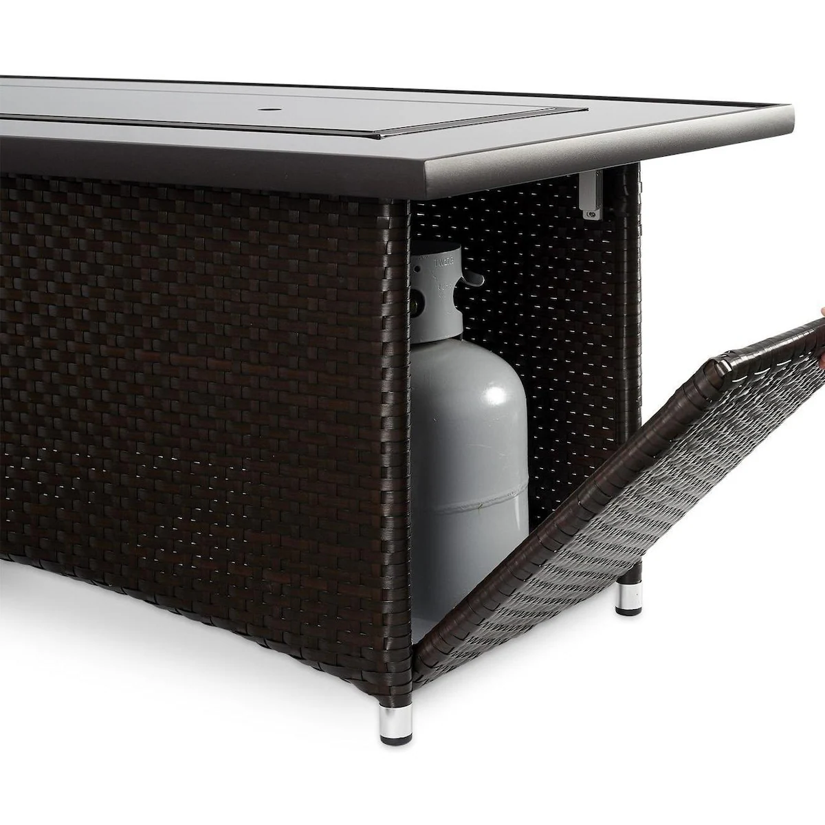 Laneville 60 Inch Rectangular Wicker Propane Fire Pit Table in - Image 2
