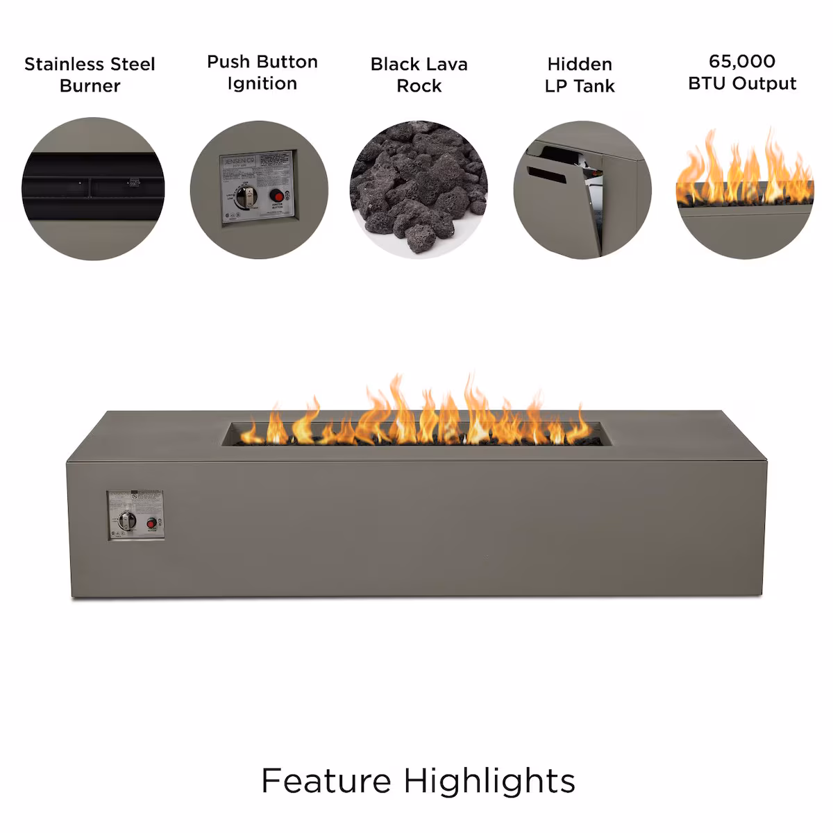Covewood 72-in Rectangular Aluminum Propane Fire Pit Table - Image 2