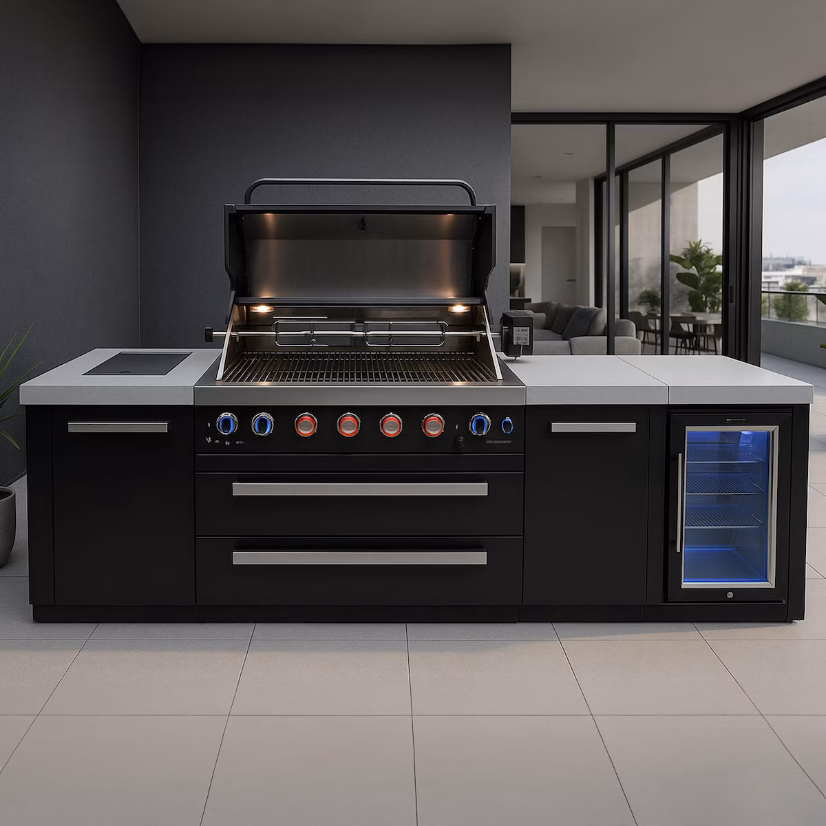 Mont Alpi Black Series 10 Ft Natural Gas Outdoor Kitchen Island w/ Side Burner & Refrigerator (Ships Propane w/ Conversion Kit) - Image 5