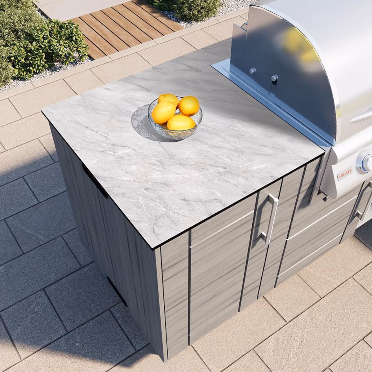 WeatherStrong Abaco 7 Ft Outdoor Kitchen Island w/ Blaze Propane Grill & Side Burner in Dark Ash/Glacier Frost - Image 6