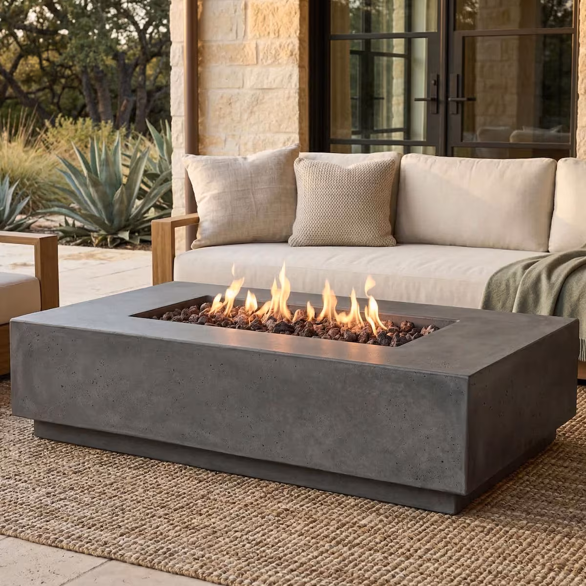 Tavola 8 60-in Rectangular GFRC Natural Gas Fire Pit