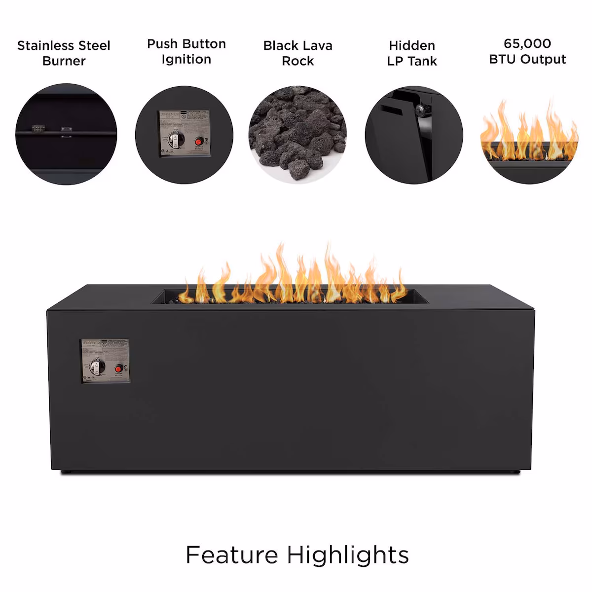 Covewood 58 Inch Rectangular Aluminum Propane Fire Pit - Image 4