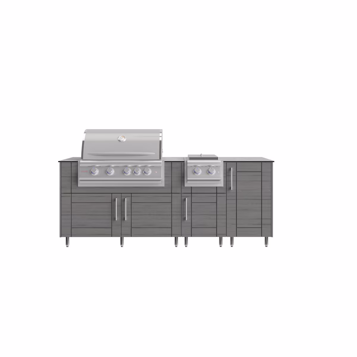 WeatherStrong Abaco 7 Ft Outdoor Kitchen Island w/ Blaze Propane Grill & Side Burner in Dark Ash/Glacier Frost