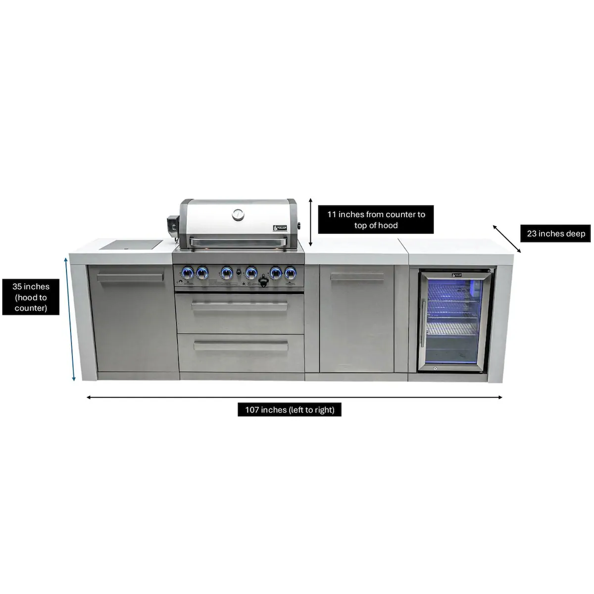 Mont Alpi Deluxe Series 9 Ft Natural Gas Outdoor Kitchen Island w/ Side Burner & Refrigerator (Ships Propane w/ Conversion Kit) - Image 4