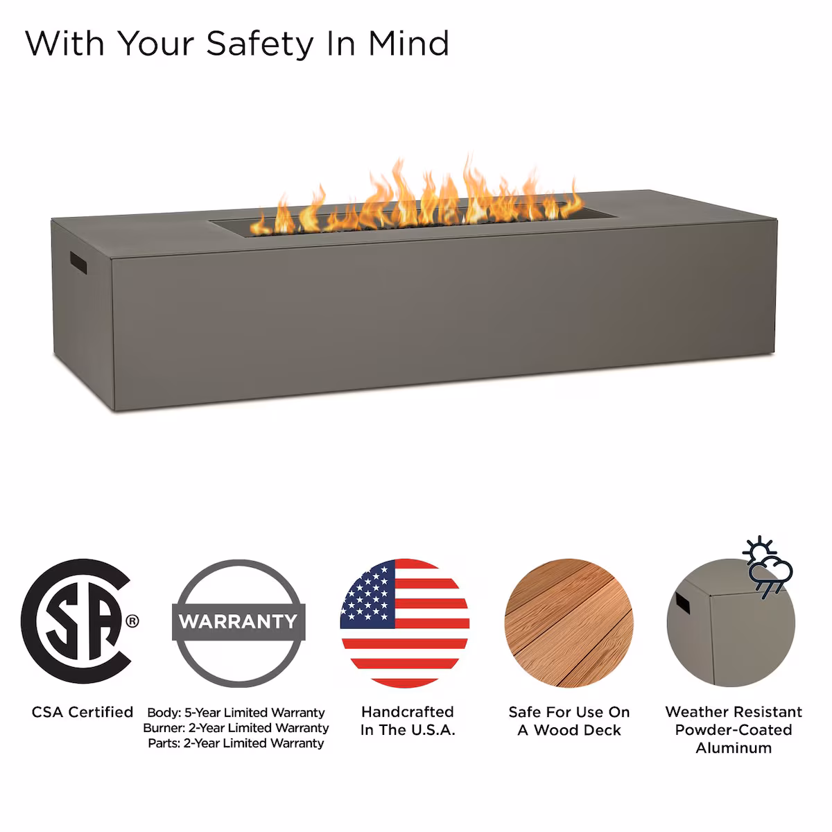Covewood 72-in Rectangular Aluminum Propane Fire Pit Table - Image 3