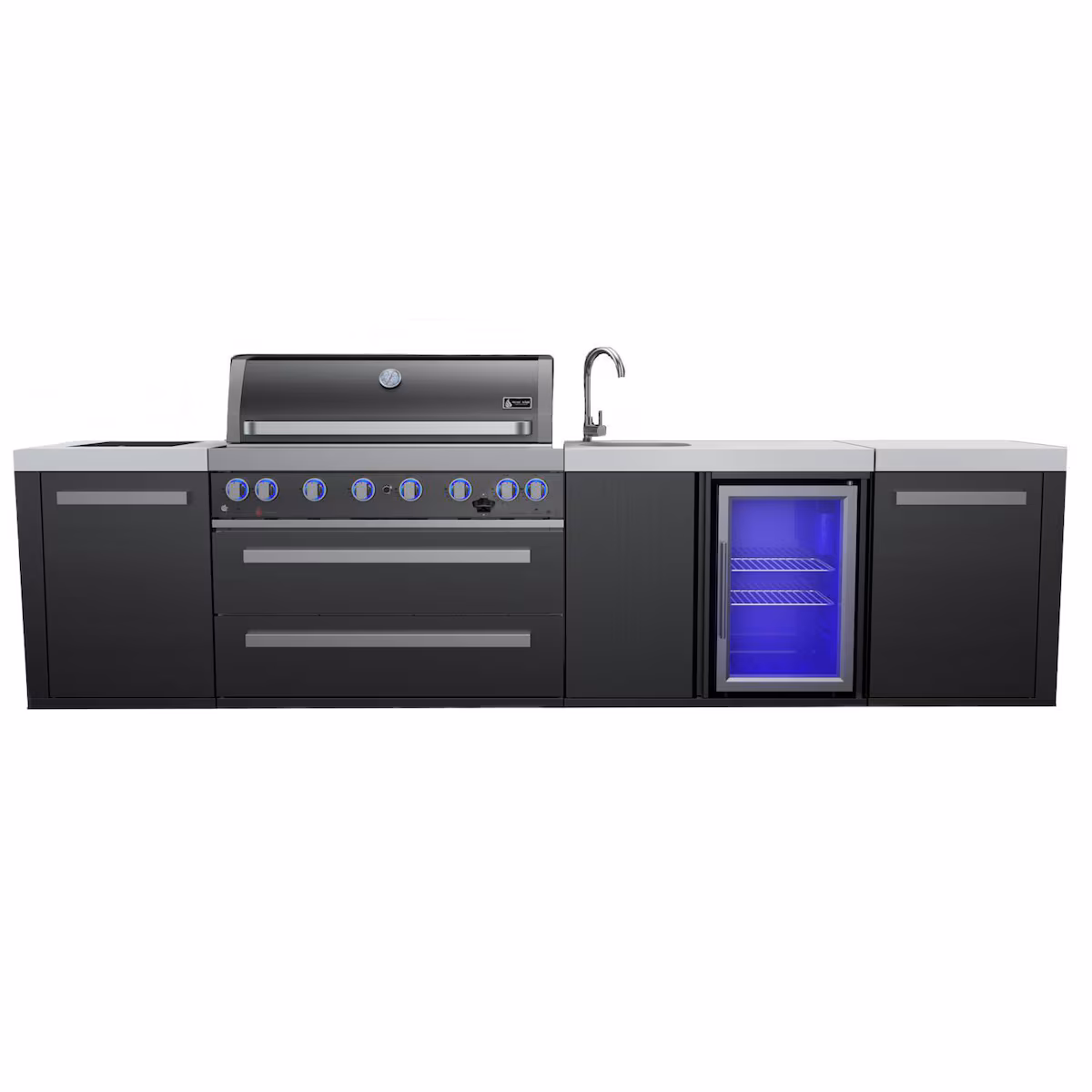 Mont Alpi Black Series 11 Ft Natural Gas Outdoor Kitchen Island w/ Side Burner & Beverage Center (Ships Propane w/ Conversion Kit)