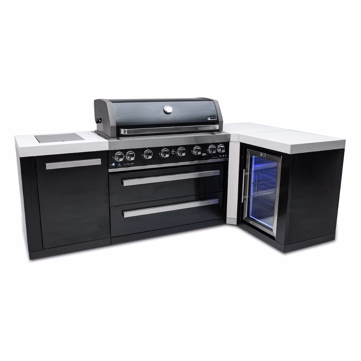 Mont Alpi Black Series 8.5 Ft L-Shaped Propane Outdoor Kitchen Island w/ Side Burner & Fridge - MAi805-BSS90FC - Image 5