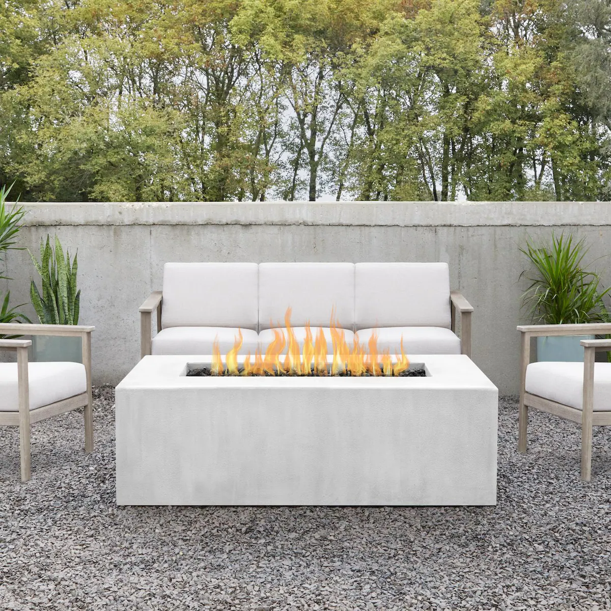 Olliewood 60-in Rectangular Concrete Propane Fire Pit Table