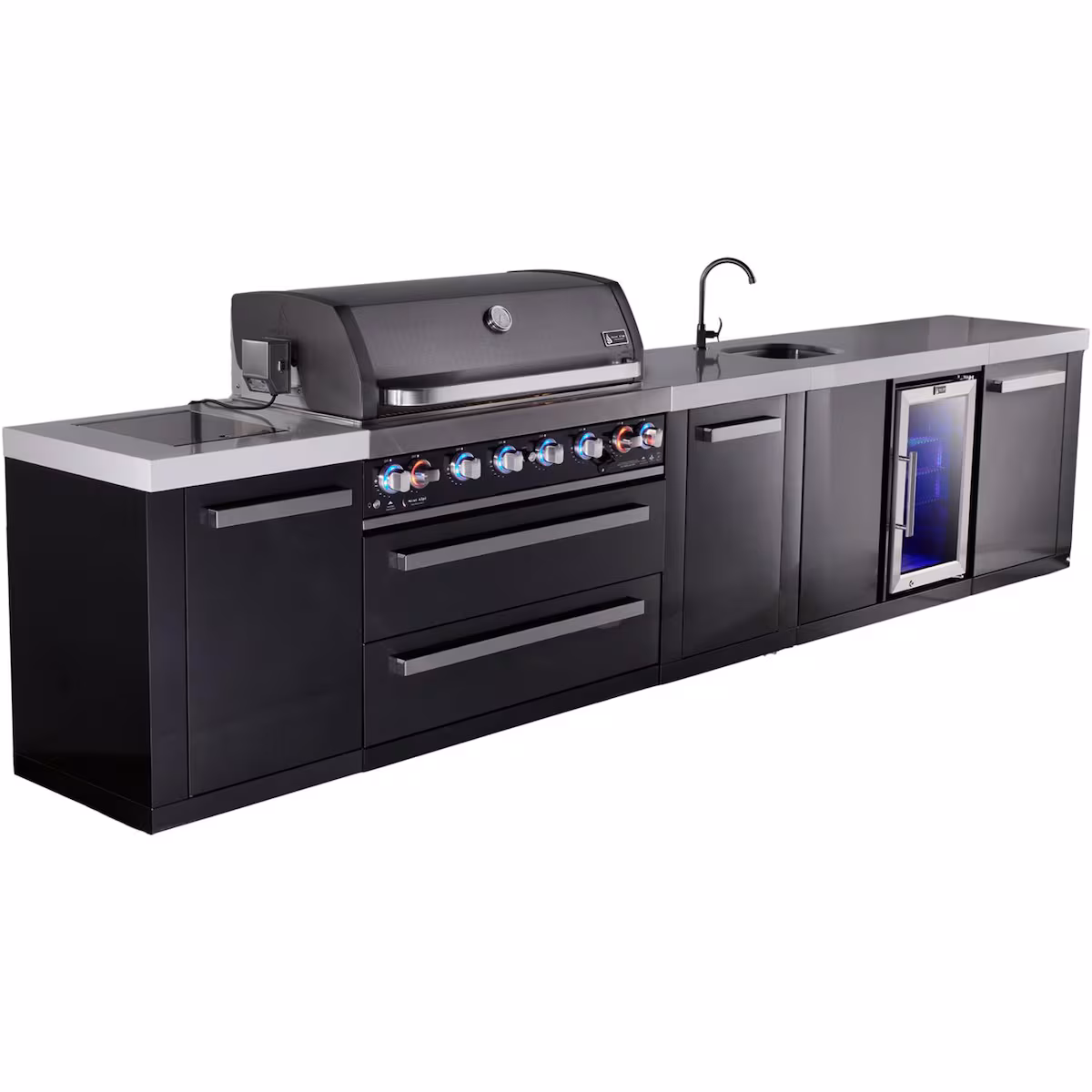 Mont Alpi Black Series 13 Ft Propane Outdoor Kitchen Island w/ 44-in Grill, Side Burner, Beverage Center & Extra Door - MAi805-BSSBEVXL - Image 5
