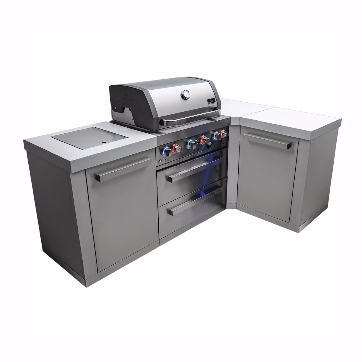 Mont Alpi Original Series 7 1/2 Ft L-Shaped Natural Gas Outdoor Kitchen Island w/ Side Burner (Ships Propane w/ Conversion Kit)
