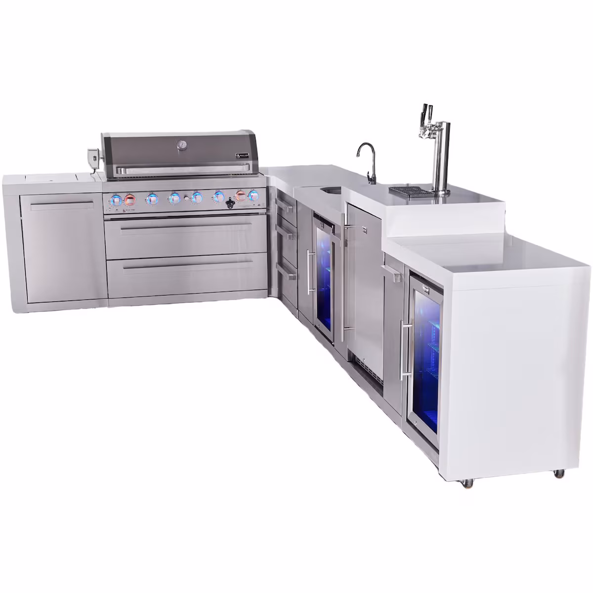 Mont Alpi Deluxe Series 12 Ft Propane Outdoor Kitchen Island w/ 44-in Grill, Side Burner, Beverage Center, Kegerator, Fridge & Triple Drawer - MAi805-D90KEGBEVFCDR - Image 4