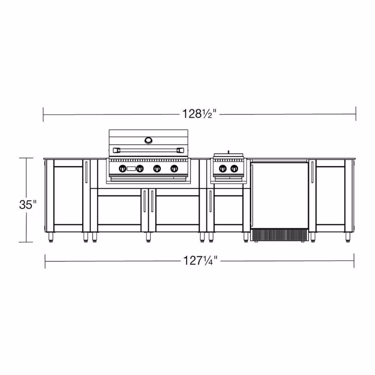 WeatherStrong Nassau 10 1/2 Ft Outdoor Kitchen Island w/ Blaze Propane Grill, Side Burner & Refrigerator in Shell White/Glacier Frost - Image 4