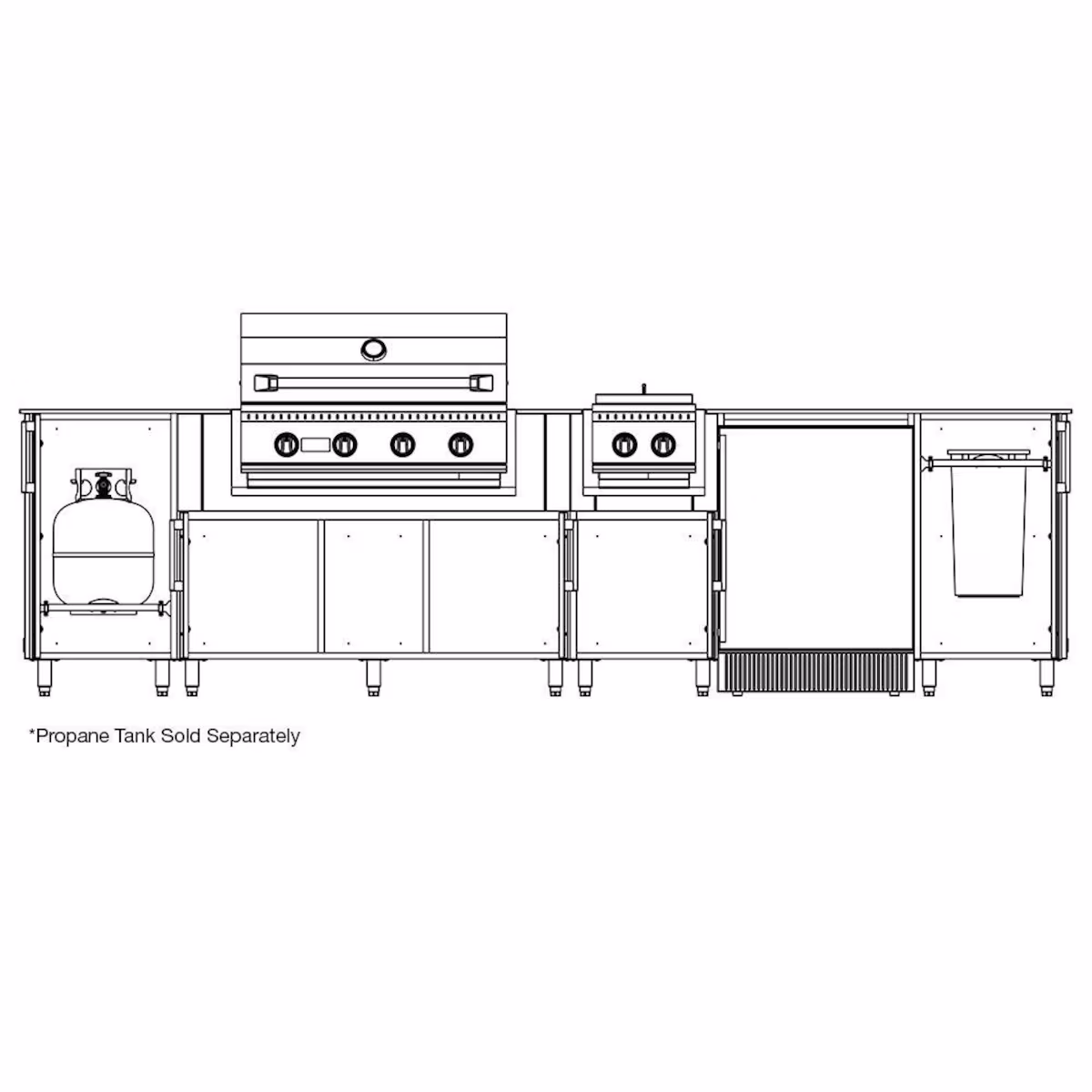 WeatherStrong Nassau 10 1/2 Ft Outdoor Kitchen Island w/ Blaze Propane Grill, Side Burner & Refrigerator in Shell White/Glacier Frost - Image 5