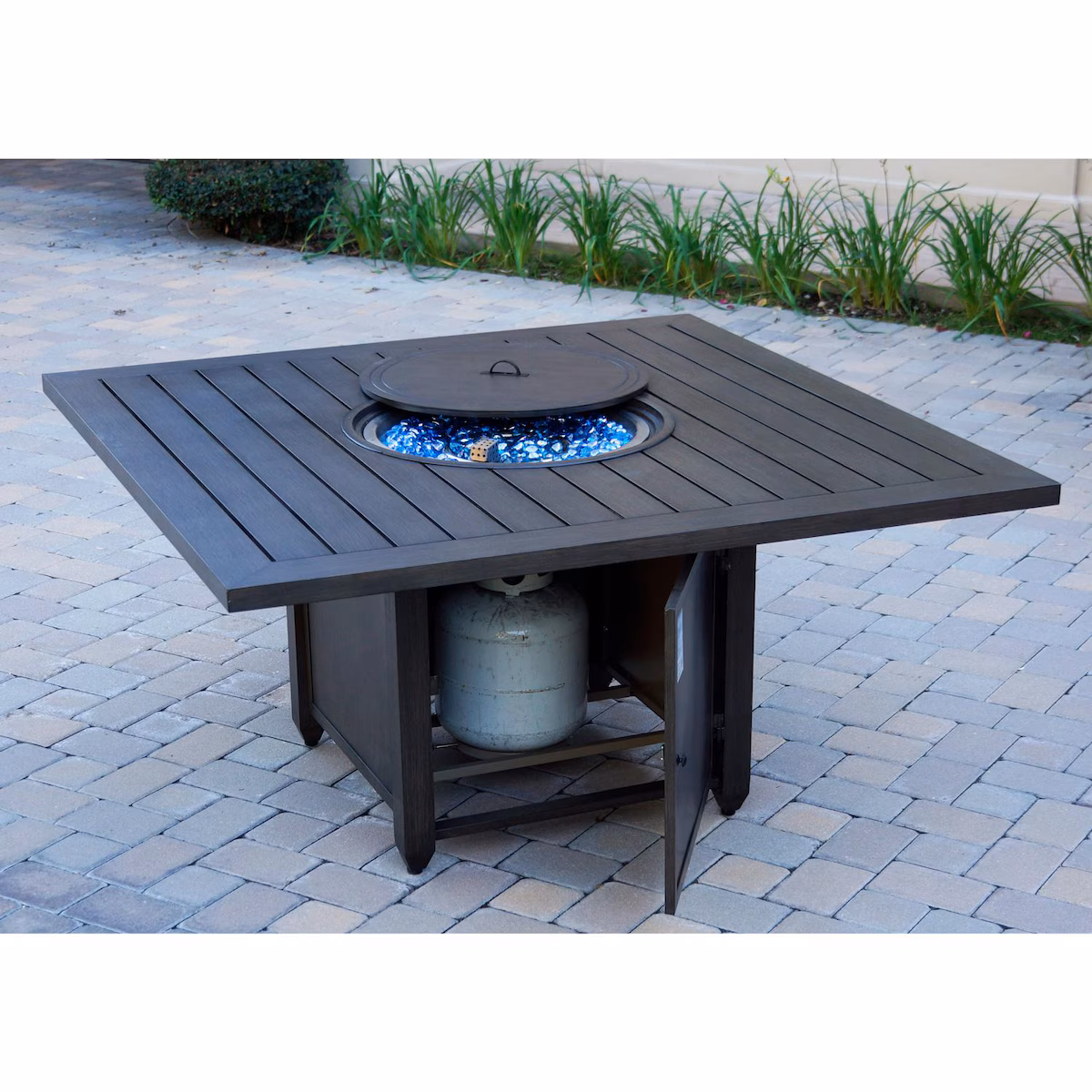 Brooklyn 60 Inch Square Cast Aluminum Propane Fire Pit Table - Image 3