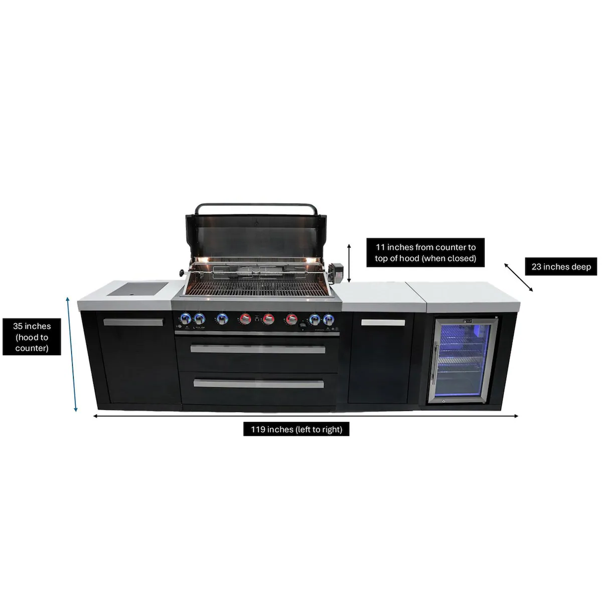 Mont Alpi Black Series 10 Ft Natural Gas Outdoor Kitchen Island w/ Side Burner & Refrigerator (Ships Propane w/ Conversion Kit) - Image 4