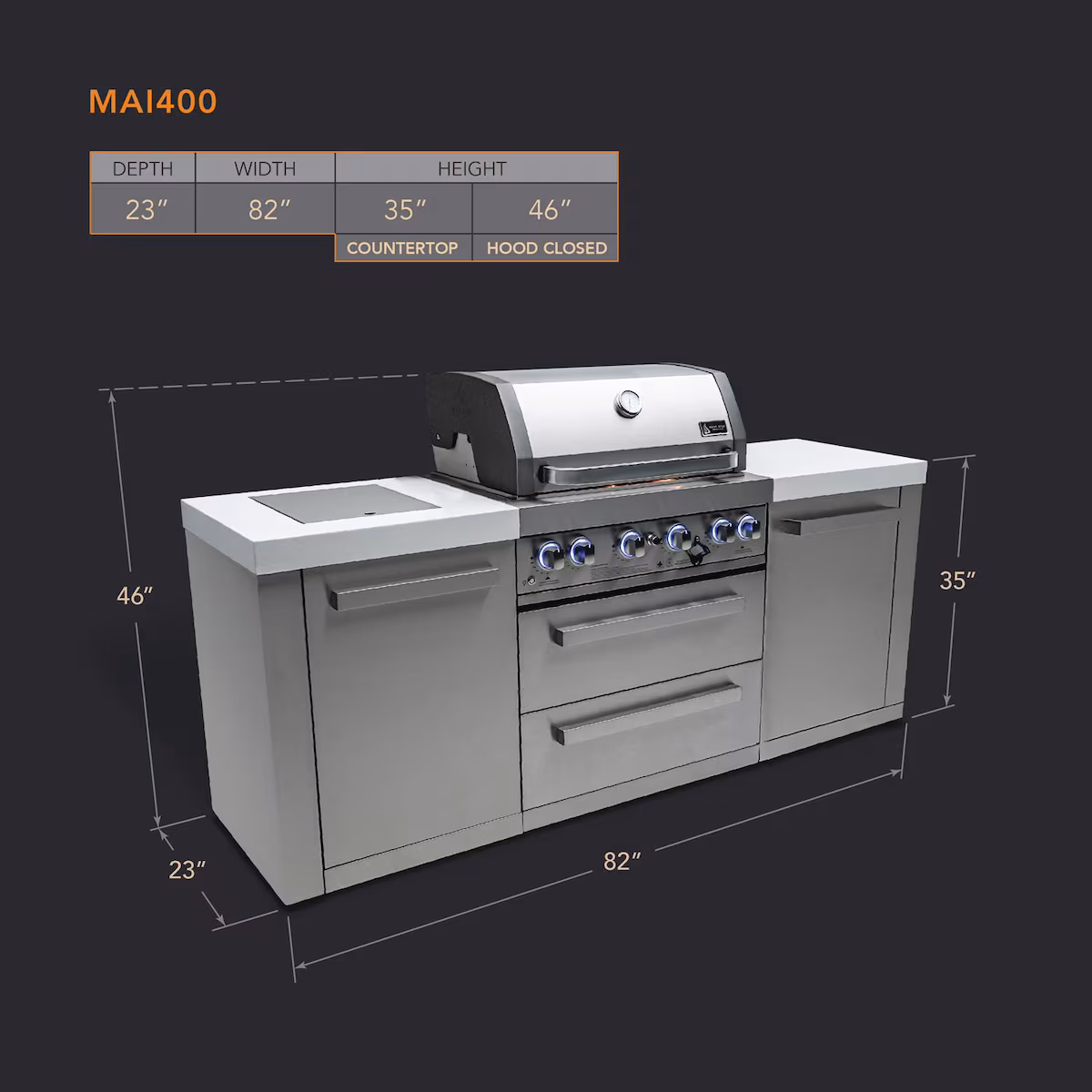 Mont Alpi Original Series 7 Ft Natural Gas Outdoor Kitchen Island w/ Side Burner (Ships Propane w/ Conversion Kit) - Image 2