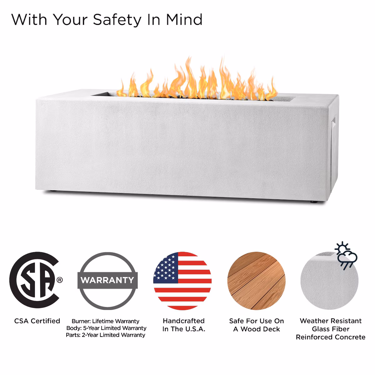 Olliewood 60-in Rectangular Concrete Propane Fire Pit Table - Image 3