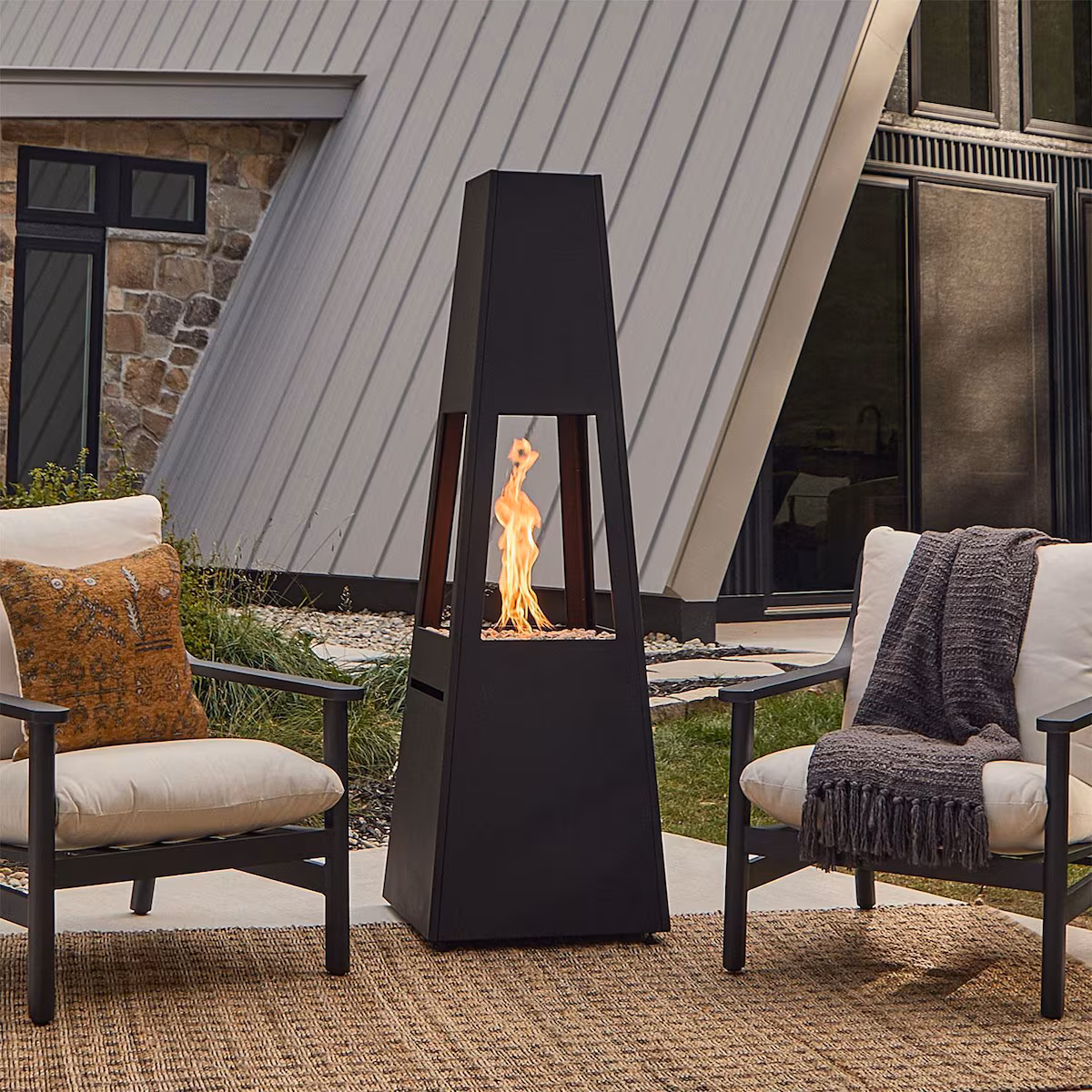 Metal Chiminea 70 Inch Square Propane Fire Column