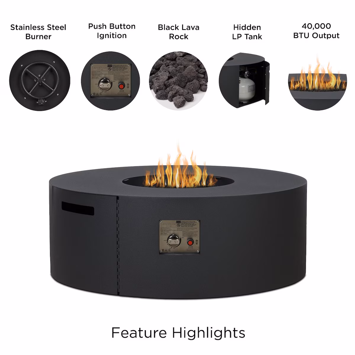 Covewood 41-in Round Aluminum Propane Fire Pit Table - Image 3