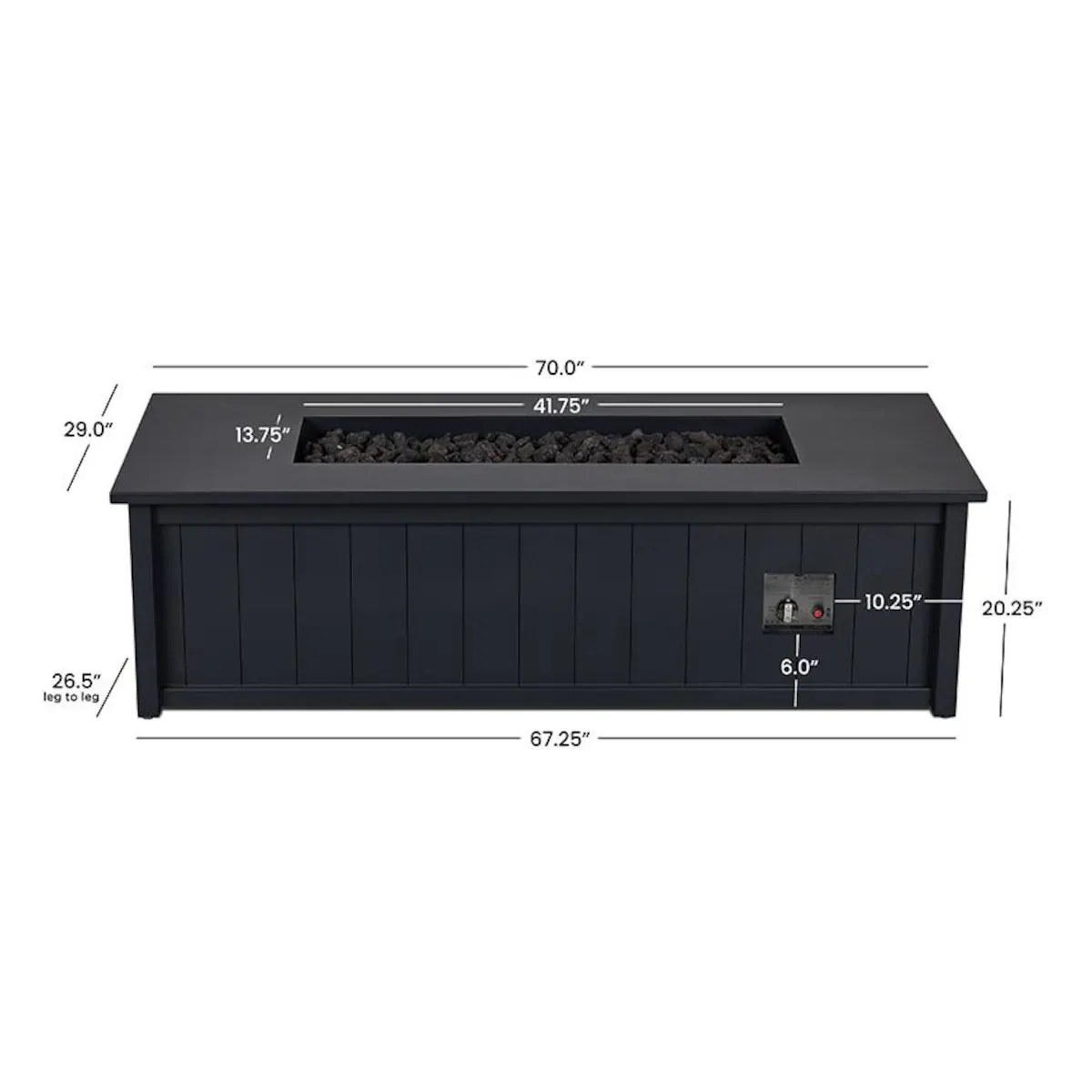 Landon Bay 70 Inch Rectangular Aluminum Propane Fire Pit Table - Image 4