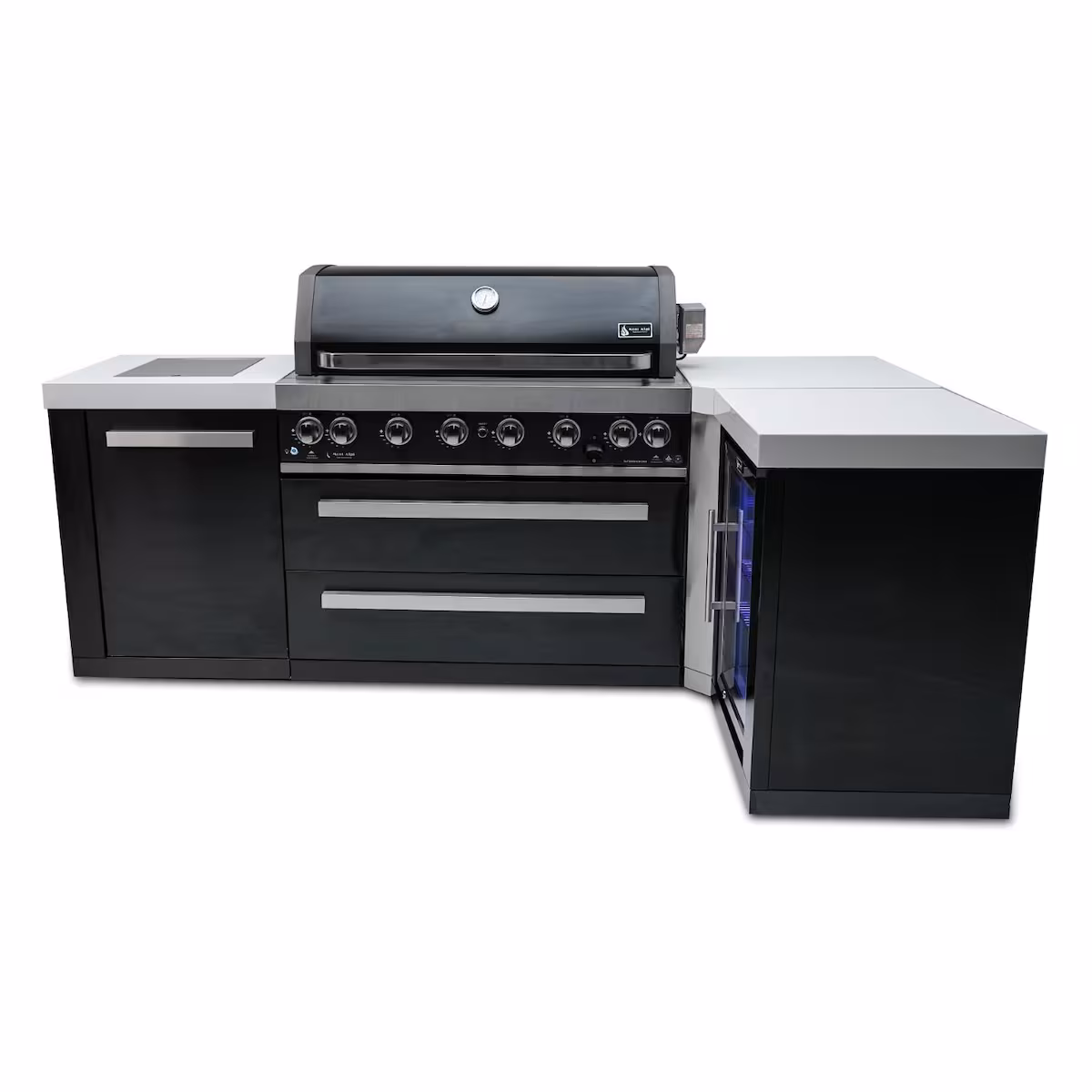 Mont Alpi Black Series 8.5 Ft L-Shaped Propane Outdoor Kitchen Island w/ Side Burner & Fridge - MAi805-BSS90FC - Image 3