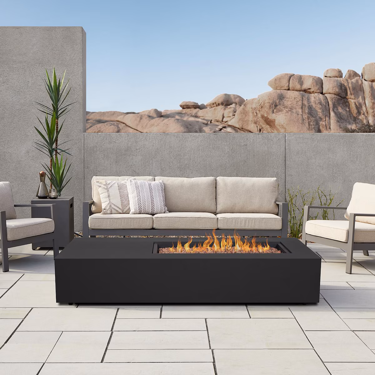 Elysian 75-in Rectangular Steel Propane Fire Pit Table