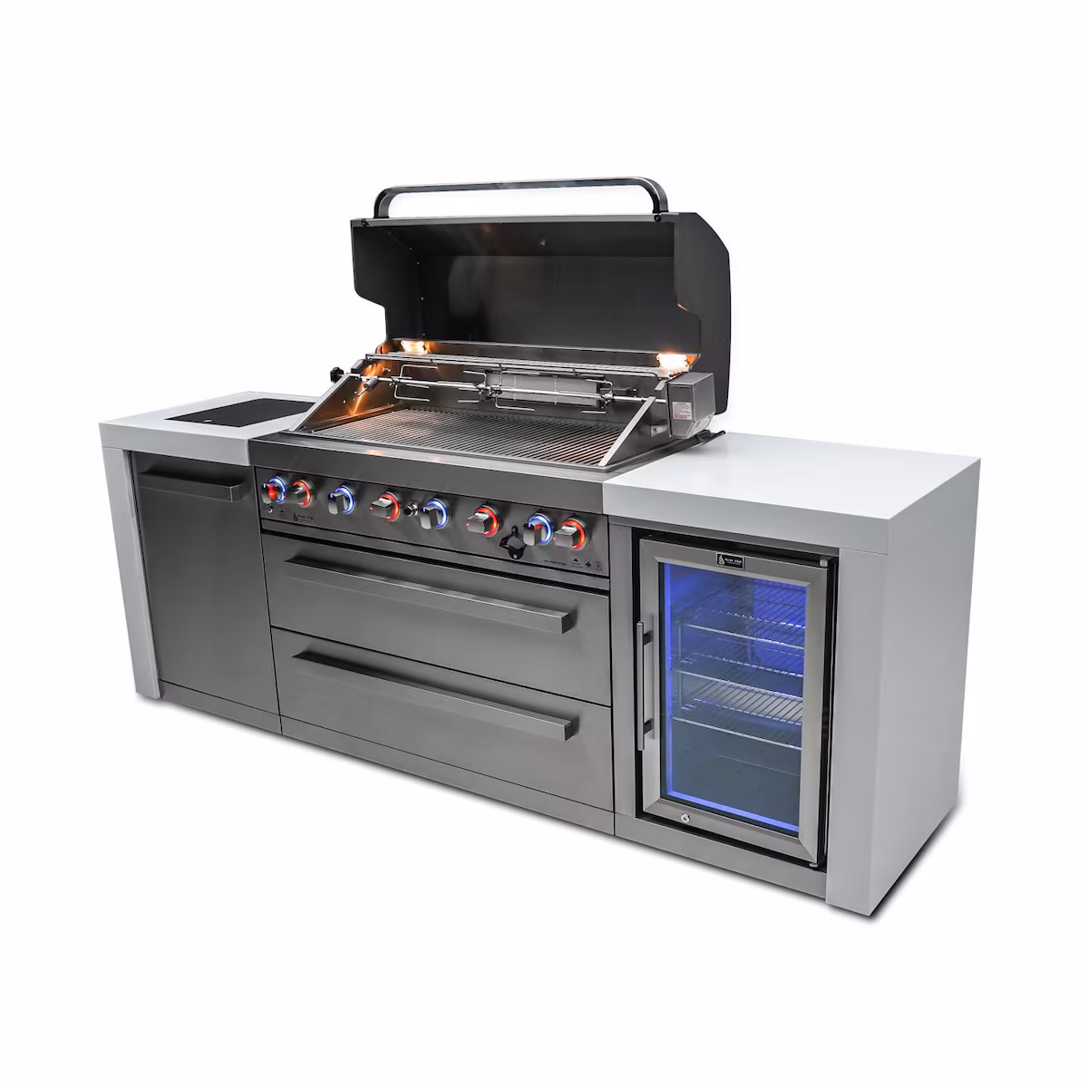 Mont Alpi Deluxe Series 8 Ft Natural Gas Outdoor Kitchen Island w/ Side Burner & Fridge (Ships Propane w/ Conversion Kit) - Image 4