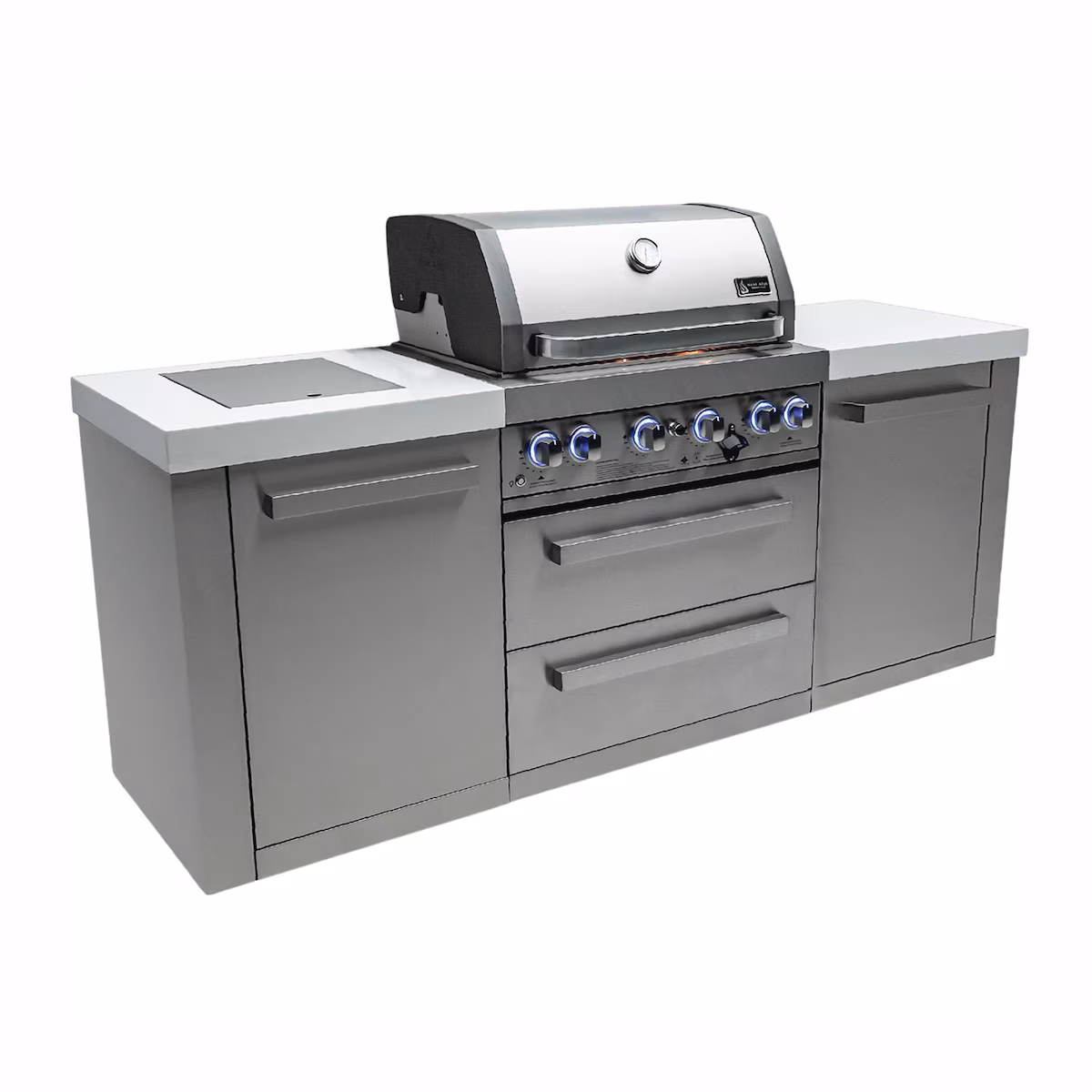 Mont Alpi Original Series 7 Ft Natural Gas Outdoor Kitchen Island w/ Side Burner (Ships Propane w/ Conversion Kit)