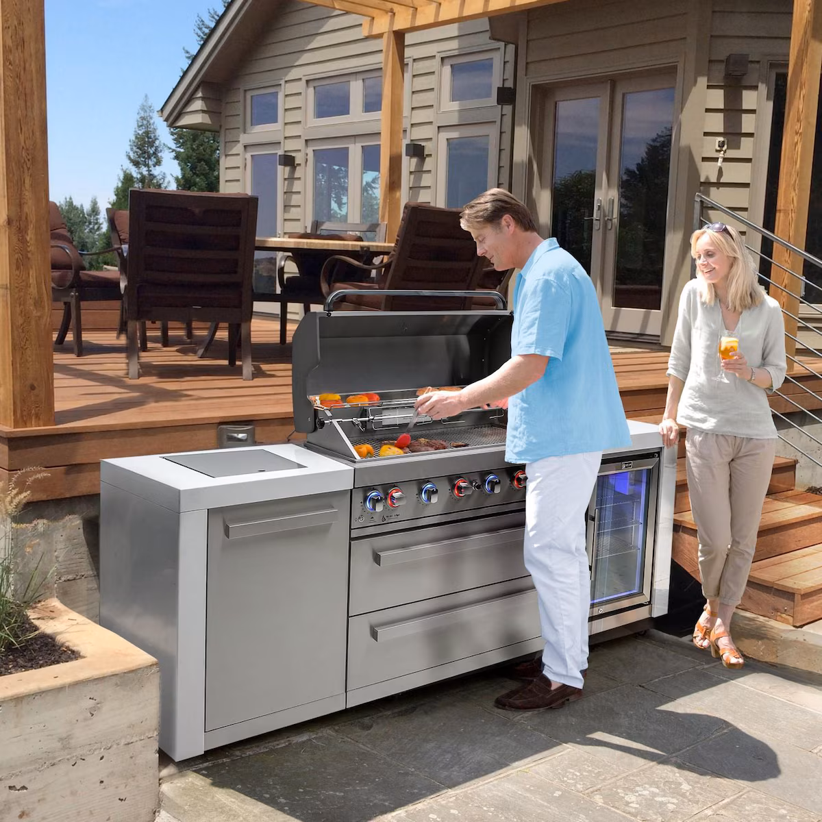 Mont Alpi Deluxe Series 8 Ft Natural Gas Outdoor Kitchen Island w/ Side Burner & Fridge (Ships Propane w/ Conversion Kit) - Image 3