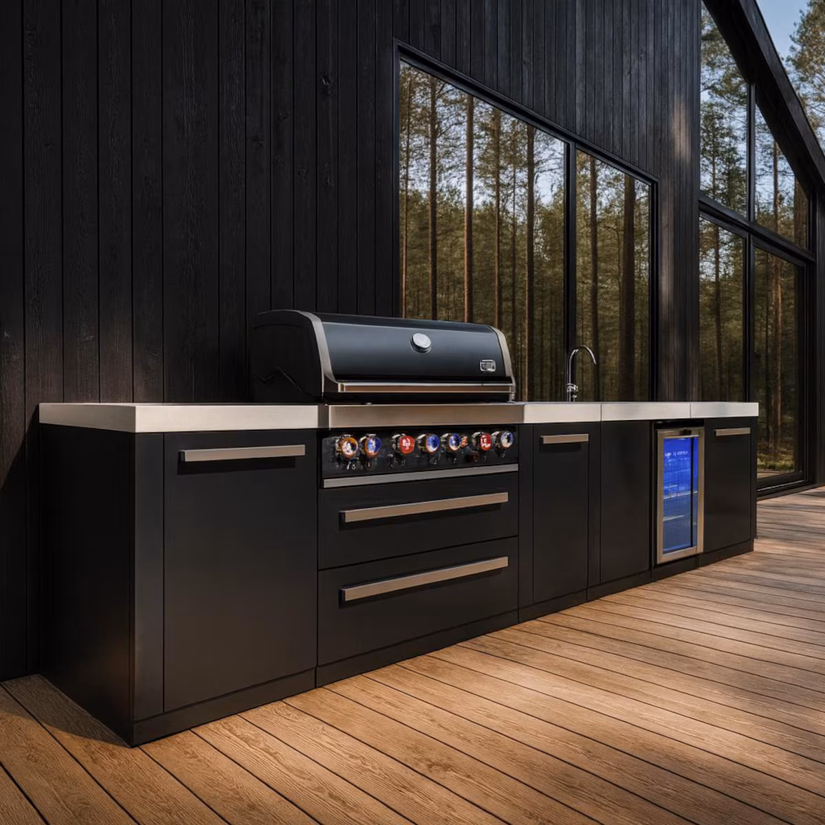 Mont Alpi Black Series 13 Ft Propane Outdoor Kitchen Island w/ 44-in Grill, Side Burner, Beverage Center & Extra Door - MAi805-BSSBEVXL - Image 4