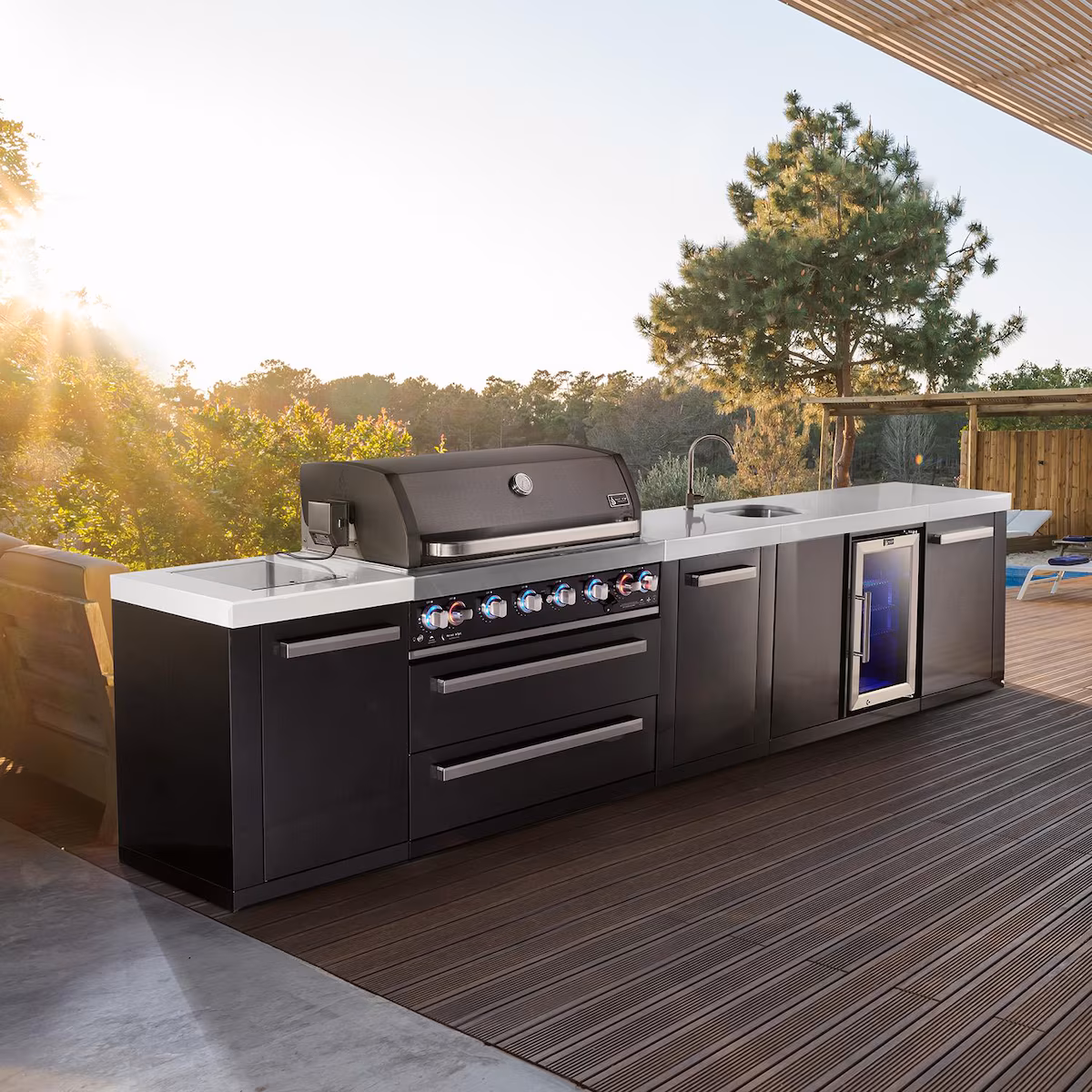 Mont Alpi Black Series 13 Ft Propane Outdoor Kitchen Island w/ 44-in Grill, Side Burner, Beverage Center & Extra Door - MAi805-BSSBEVXL - Image 2