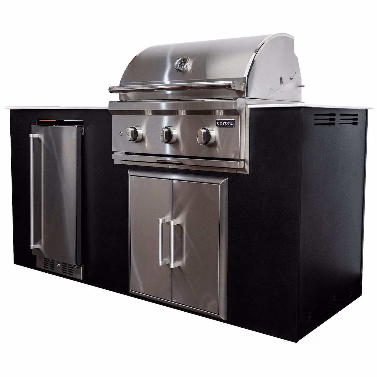 Coyote Key 6 Ft Outdoor Kitchen Island w/ C-Series 30-in 3-Burner Built-In Natural Gas Grill, Insulated Jacket, Refrigerator & Access Door - Image 3