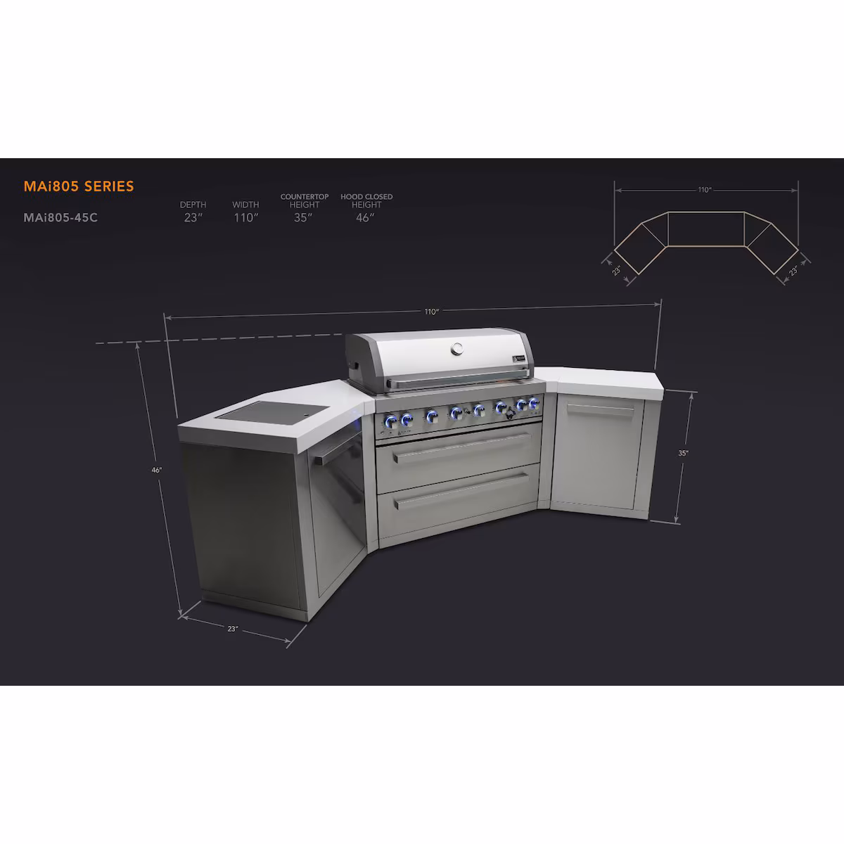 Mont Alpi Original Series 10 Ft U-Shaped Propane Outdoor Kitchen Island w/ Side Burner- MAi805-45 - Image 2