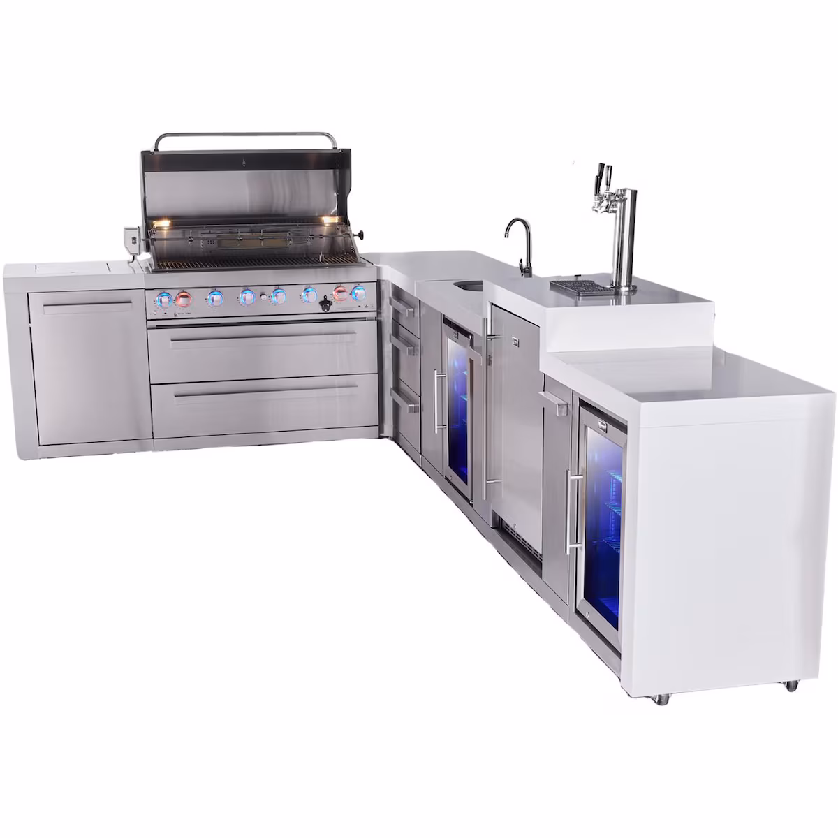 Mont Alpi Deluxe Series 12 Ft Propane Outdoor Kitchen Island w/ 44-in Grill, Side Burner, Beverage Center, Kegerator, Fridge & Triple Drawer - MAi805-D90KEGBEVFCDR - Image 2