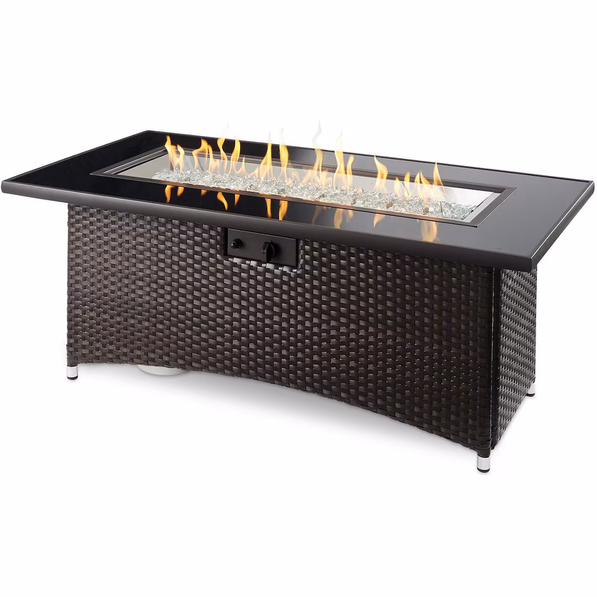 Laneville 60 Inch Rectangular Wicker Propane Fire Pit Table in - Image 4