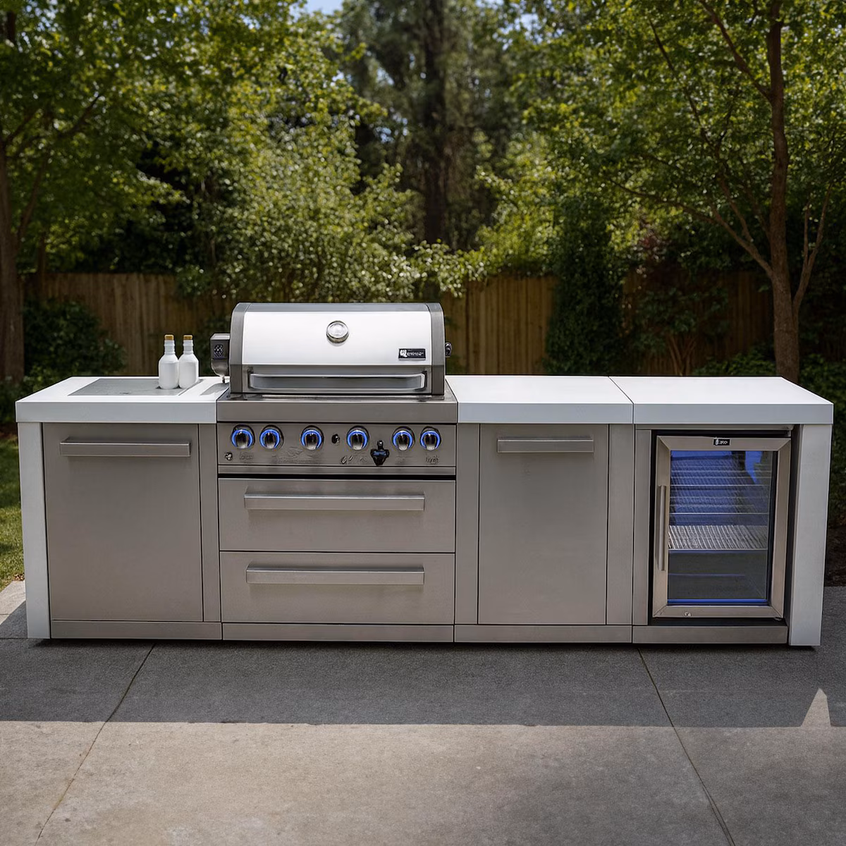 Mont Alpi Deluxe Series 9 Ft Natural Gas Outdoor Kitchen Island w/ Side Burner & Refrigerator (Ships Propane w/ Conversion Kit) - Image 2