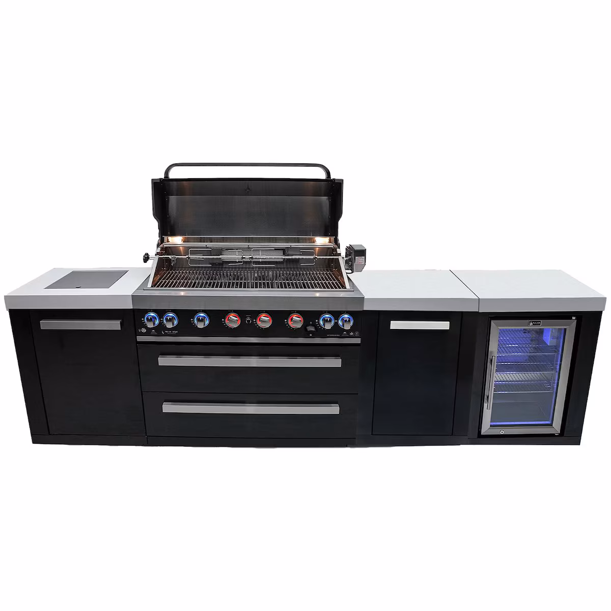 Mont Alpi Black Series 10 Ft Natural Gas Outdoor Kitchen Island w/ Side Burner & Refrigerator (Ships Propane w/ Conversion Kit)